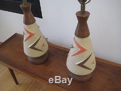 MID Century Vintage Atomic Large Ceramic Lamps With Shades