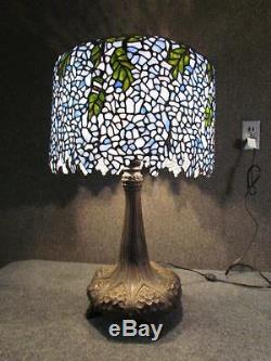 MONUMENTAL VINTAGE signed DALE TIFFANY LEADED LAMP SHADE in WISTERIA DESIGN
