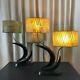 Majestic Lamp Pair Fiberglass Shades Mid Century Atomic Lighting 1950s Vintage