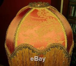 Mandalay, Victorian, Deco Downton Beaded Lampshade, Coral Pinky Peach Brocade 20