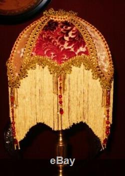 Mandalay, Victorian Downton Lampshade. Burgundy & Gold Chenille & Gold Velvet 12