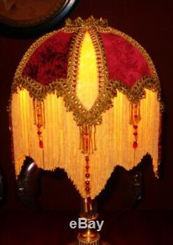 Mandalay, Victorian Downton Lampshade. Burgundy & Gold Chenille & Gold Velvet 12