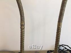 Matching Pair Faries Brass Table Lamps Rewired Marked Shades Vintage 1920s