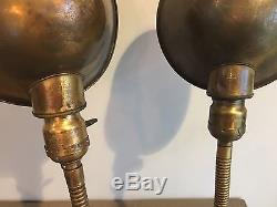 Matching Pair Faries Brass Table Lamps Rewired Marked Shades Vintage 1920s