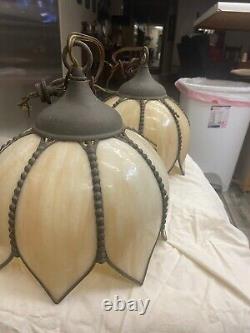 Matching Pair of Antique Stained Glass Lamp Shades