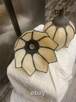 Matching Pair of Antique Stained Glass Lamp Shades