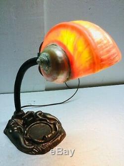 Mermaid Desk Lamp With Sea Snail Shell Shade Aged Bronze With Touch Of Verde Vintage