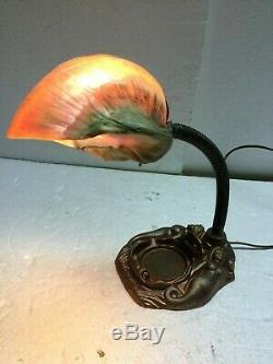 Mermaid Desk Lamp With Sea Snail Shell Shade Aged Bronze With Touch Of Verde Vintage