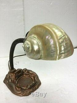 Mermaid Desk Lamp With Sea Snail Shell Shade Aged Bronze With Touch Of Verde Vintage