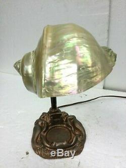 Mermaid Desk Lamp With Sea Snail Shell Shade Aged Bronze With Touch Of Verde Vintage