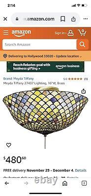 Meyda Tiffany Vintage Lamp Fishscale Collection 16' Shade Green/Blue 3 Lights