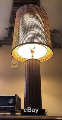 Mid Century DANISH MODERN Teak Lamps WithDouble Shades PAIR Vintage