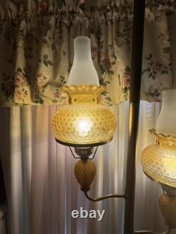 Mid Century Modern Amber Glass Light Lamp Vintage Globe Shade, Pole Tension
