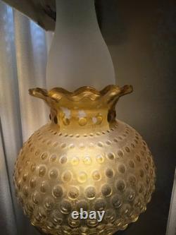 Mid Century Modern Amber Glass Light Lamp Vintage Globe Shade, Pole Tension