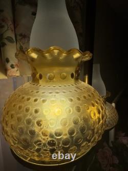 Mid Century Modern Amber Glass Light Lamp Vintage Globe Shade, Pole Tension