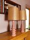Mid Century Modern Atomic Sculpted Porcelain Vintage Lamps Pink Fiberglass Shade