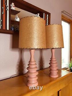 Mid Century Modern Atomic Sculpted Porcelain Vintage Lamps PINK Fiberglass Shade