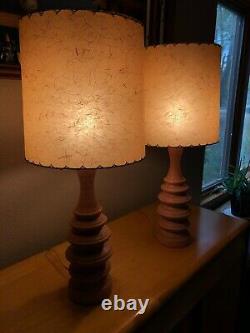 Mid Century Modern Atomic Sculpted Porcelain Vintage Lamps PINK Fiberglass Shade