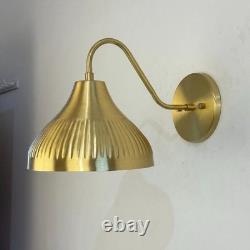 Mid Century Modern Brass Wall Sconce Ribbed Shade Handmade Brass Wall Light