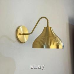 Mid Century Modern Brass Wall Sconce Ribbed Shade Handmade Brass Wall Light