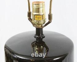 Mid Century Modern Large Sculptural Black Ceramic Vintage Table Lamp Drum Shade