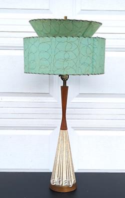 Mid-Century Modern Tall Sculptural Ceramic Table Lamp with Atomic Shade