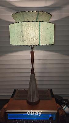Mid-Century Modern Tall Sculptural Ceramic Table Lamp with Atomic Shade