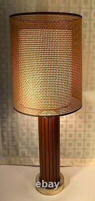 Mid Century Modern Vintage Gruvwood Table Lamp Basket Weave Double Shade c1964