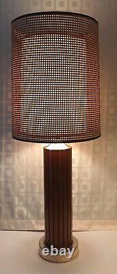 Mid Century Modern Vintage Gruvwood Table Lamp Basket Weave Double Shade c1964