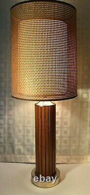 Mid Century Modern Vintage Gruvwood Table Lamp Basket Weave Double Shade c1964