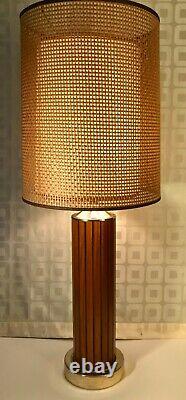 Mid Century Modern Vintage Gruvwood Table Lamp Basket Weave Double Shade c1964