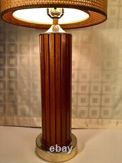 Mid Century Modern Vintage Gruvwood Table Lamp Basket Weave Double Shade c1964