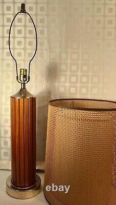 Mid Century Modern Vintage Gruvwood Table Lamp Basket Weave Double Shade c1964