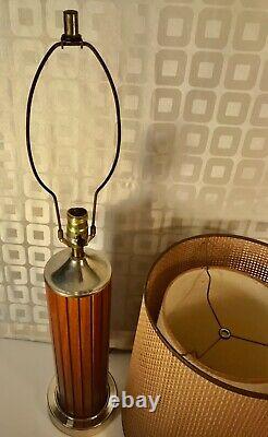 Mid Century Modern Vintage Gruvwood Table Lamp Basket Weave Double Shade c1964