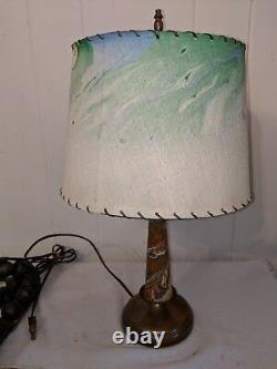 Mid Century Modern Vintage Lamp with Watercolor Swirled Fiberglass Shade Atomic