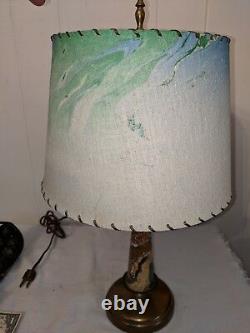 Mid Century Modern Vintage Lamp with Watercolor Swirled Fiberglass Shade Atomic