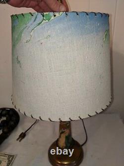 Mid Century Modern Vintage Lamp with Watercolor Swirled Fiberglass Shade Atomic