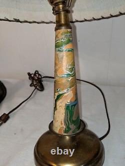 Mid Century Modern Vintage Lamp with Watercolor Swirled Fiberglass Shade Atomic