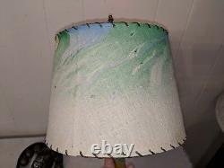 Mid Century Modern Vintage Lamp with Watercolor Swirled Fiberglass Shade Atomic