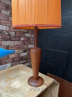 Mid Century Modern Vintage Retro Scandi Teak Wooden Table Lamp And Shade