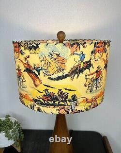 Mid Century Modern Vintage Style Fiberglass Lamp Shade Cowboy Horse Rodeo 13