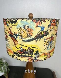 Mid Century Modern Vintage Style Fiberglass Lamp Shade Cowboy Horse Rodeo 13