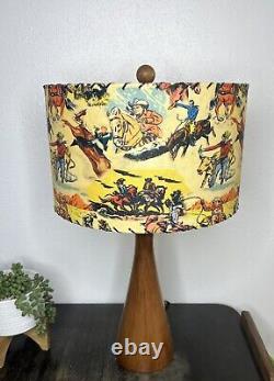 Mid Century Modern Vintage Style Fiberglass Lamp Shade Cowboy Horse Rodeo 13