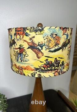 Mid Century Modern Vintage Style Fiberglass Lamp Shade Cowboy Horse Rodeo 13