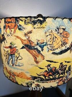 Mid Century Modern Vintage Style Fiberglass Lamp Shade Cowboy Horse Rodeo 13