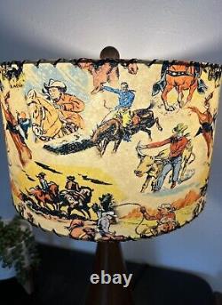 Mid Century Modern Vintage Style Fiberglass Lamp Shade Cowboy Horse Rodeo 13