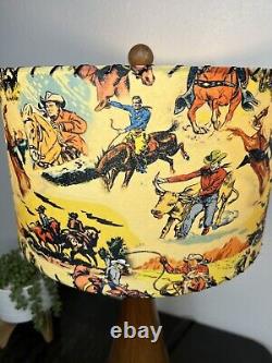 Mid Century Modern Vintage Style Fiberglass Lamp Shade Cowboy Horse Rodeo 13