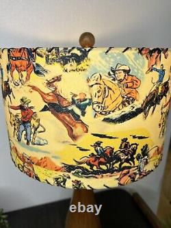 Mid Century Modern Vintage Style Fiberglass Lamp Shade Cowboy Horse Rodeo 13