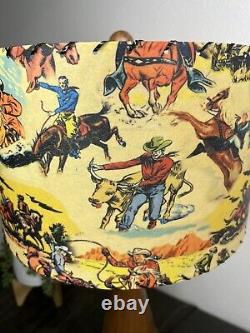 Mid Century Modern Vintage Style Fiberglass Lamp Shade Cowboy Horse Rodeo 13