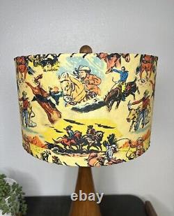 Mid Century Modern Vintage Style Fiberglass Lamp Shade Cowboy Horse Rodeo 13